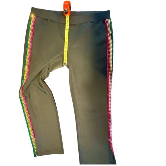 Pam & Gela Cropped Track Pants with Rhinestone Side Stripes Size L - Picture 8 of 11